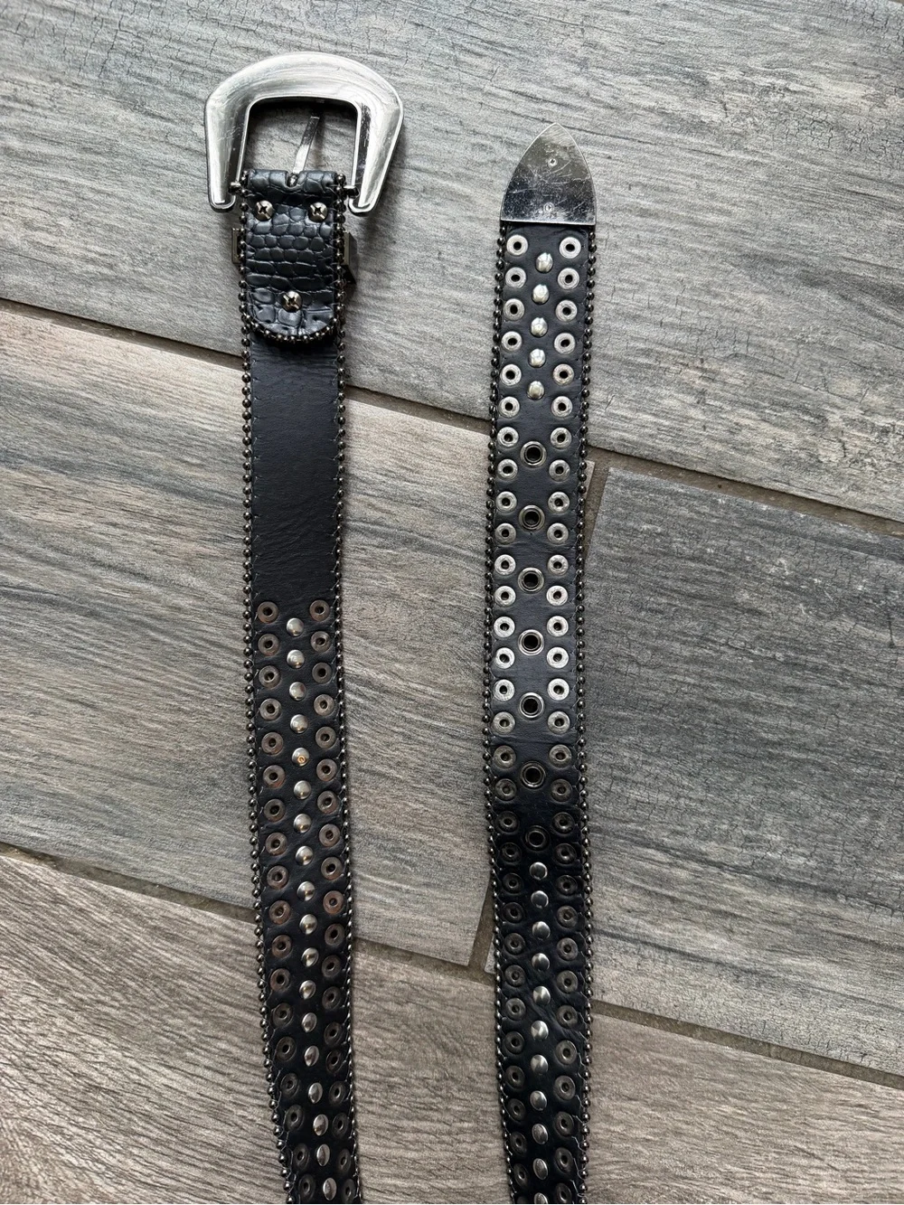 Black Studded Western Croc Embossed Belt - Small - 28-32”